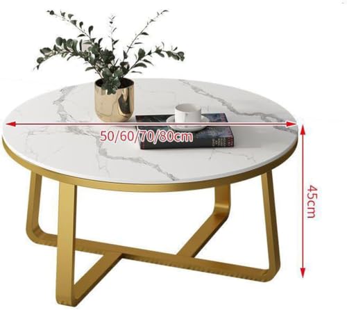 Image of Modern Round Wooden Coffee Table | MDF Wood Finish Top | Gold Metal Base | Minimalist Centre Furniture Accent Piece for Living Room Bedroom Lounge Office Apartment Home Decor