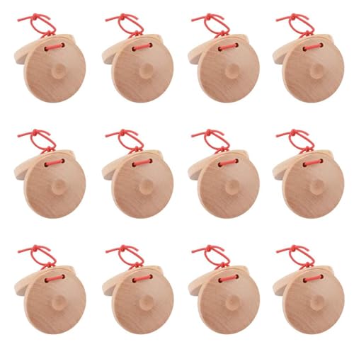 WEZCHUGHAOL - WEZCHUGHAOL 12Pcs Wooden Percussion Instrument Finger Castanets, Clap Board Music DIY Wooden Percussion Instrument Finger Castanets for Adults Beginners (Wood color)