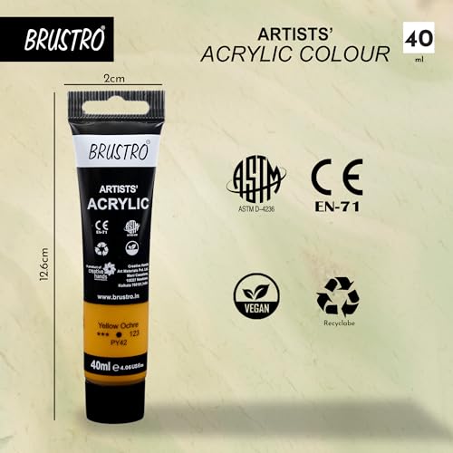 Image of BRUSTRO Artists Acrylic Paint Tube | 40ml, Yellow Ochre (Pack of 2)|Non-Toxic, Water Based, Inter Mixable, Ideal for Painting, Textured Effects on Canvas, Paper, Fine Art Student and Professionals