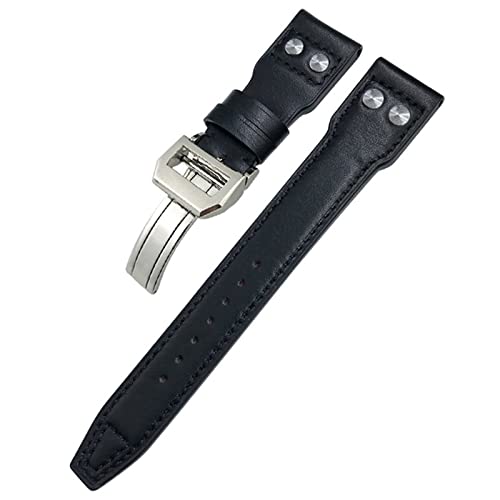 Bracelet montre cuir 21mm style IWC Big Pilot Top Gun en vachette véritable