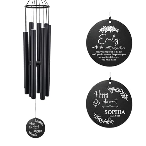 Image of Personalized Retirement Wind Chimes for Outside, 36 inch Happy Retirement Gift for Women, Men, Coworker, Colleague, Boss, Teacher, Nurse, Friend, Going Away Garden Patio Decor