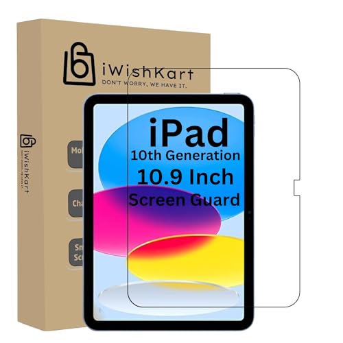Image of iWishKart Apple iPad 10Gen / 10th Gen / 10 Generation 10.9 Inch 2022 Tempered Glass Screen Protector Guard Full Screen Coverage Edge to Edge with Easy Installation kit | Anti-Scratch & Smudge Proof