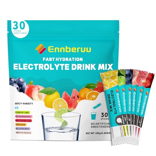 EnnbeRuu Electrolytes Powder Packets, 30 Sticks Fast Hydration, Sugar Free Electrolyte Drink Mix, Travel Electrolyte Packets for Rapid Hydration, 6 Flavors