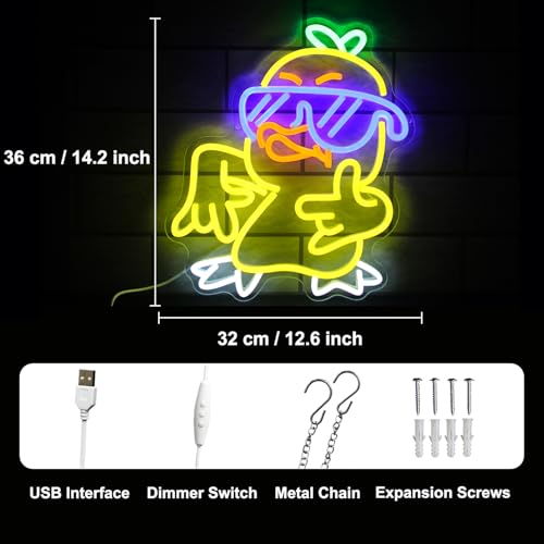 Image of Duck with Glasses Neon Sign I Love You Gesture LED Light for Bedroom Decor