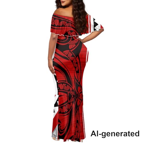 Image of Polynesian Dresses for Women Off Shoulder Maxi Dress Puletasi Samoan Dresses S-7XL