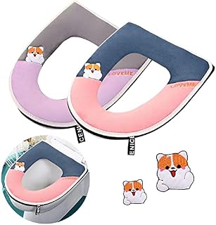 2 Pieces Thickened Toilet Seat Cushion Cover,Universal Toilet Seat Cover Cushion Pads Washable Luxury Reusable Toilet Seat Mat with Zipper Bathroom Toilet Cushion Fits All Oval Toilet Seats