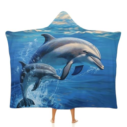 Cape à capuche dauphin plaid de canapé doux et couverture de voyage légère pour adulte