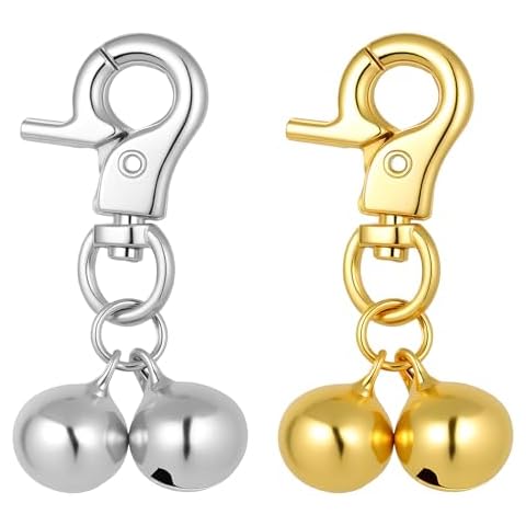 Azefnuhk 2 Pack Bell for Dog Collars, Cat Collar Bells, Pet Training Collar Charm with Heavy Duty Snap Clips, Pet Pendant Accessories, Pets Bell for Dogs and Cats, Christmas Gift (Gold, Silver) Cover