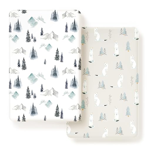 Image of Stretch Ultra Soft Jersey Knit Fitted Pack and Play Sheets Set 2 Pack, Fit Portable/Mini Cribs Sheets, Playpen Mattress Pads Safe and Snug, Cute Stylish Playard Sheets Wild Forest Print for Baby