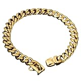 Peosaard Collare per Cani a Catena d'oro, Collare per Cani in Metallo, Catena d'oro con Chiusura sicura, Collari Stile cubani Larghi 19 mm per di Taglia, 24 Pollici, Collari
