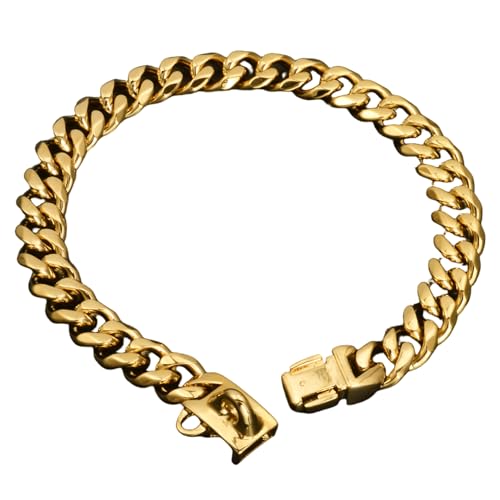 Peosaard Collare per Cani a Catena d'oro, Collare per Cani in Metallo, Catena d'oro con Chiusura sicura, Collari Stile cubani Larghi 19 mm per di Taglia, 24 Pollici, Collari