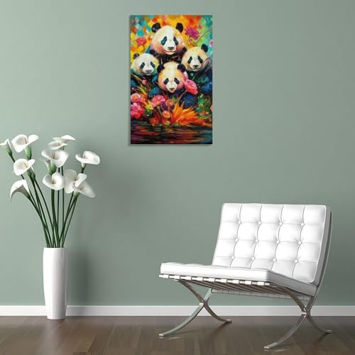 Peinture à l'huile Panda décoration murale salon 30x45cm - 5