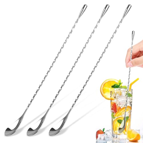 3 PCS 12 Inch Bar Spoon, Stirring Spoons, Cocktail Spoon, Drink Stirrer, Mixing Spoon Spiral Pattern...