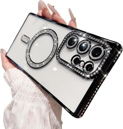 Image of for Samsung S26 Ultra 5G Glitter Case,Luxury Bling Rhinestone Diamond Plated Bumper Case,MagSafe, Sparkle Camera Lens Protection Clear Back Cover for Samsung S26 Ultra 5G (Black)