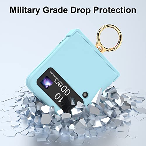 Compatible With Galaxy Z Flip 4 Case With Hinge Protection & Ring Kickstand,Slim And Thin Protective Case Cover For Samsung Z Flip 4 5G (Blue) #TOP4