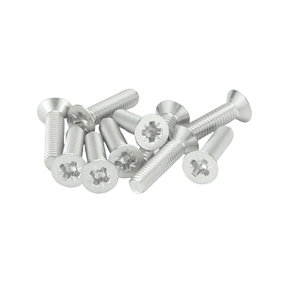M4 (4mm x 25mm Inc Head) Pozi Countersunk Machine Screws - BZP Steel (Pack of 20), Silver, M4 x 25mm