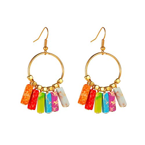 strimusimak Boucles d'oreilles Style Bohème Sept Chakra Couleur Pierre Boucles d'oreilles Cerceau Hypoallergénique Boucle d'oreille pour Les Femmes Bijoux Cadeaux d'or Cover