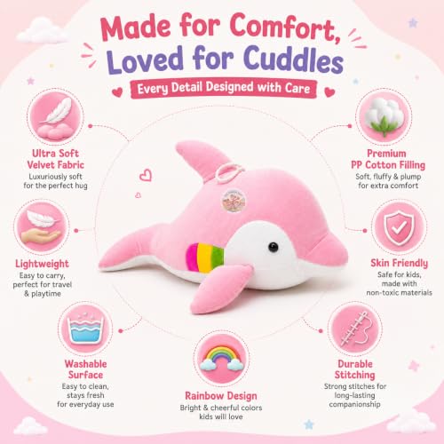 Image of Chi-Chimpu Toyss Pink Dolphin Soft Toy 55cm | Cute Plush Dolphin Stuffed Animal for Kids | Soft Hugging Toy | Plush Toy | Gift for Kids