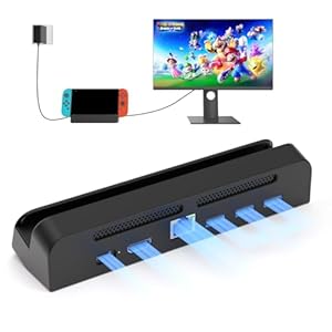 Portable Base Docking Station for Nintendo Switch & Switch OLED, Ethernet, USB-A & USB-C Ports, Fast Charging, Compact Design