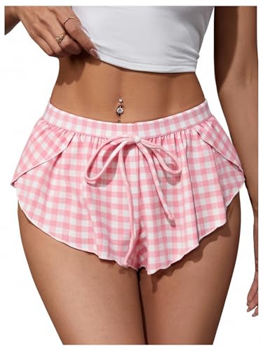 Image of MakeMeChic Women's Pajama Bottoms Floral Print Tie Front Micro Short Side Slit Summer Lounge Shorts