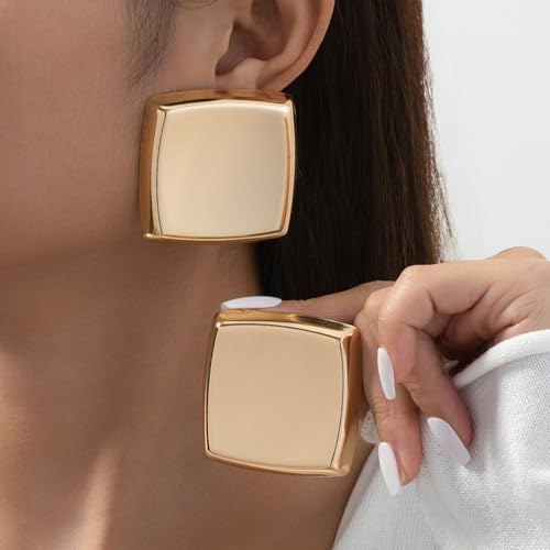Gold Earrings for Women Big Large Stud Gold Plated Square Statement Earrings Jewelry Punk Party Jewelry3