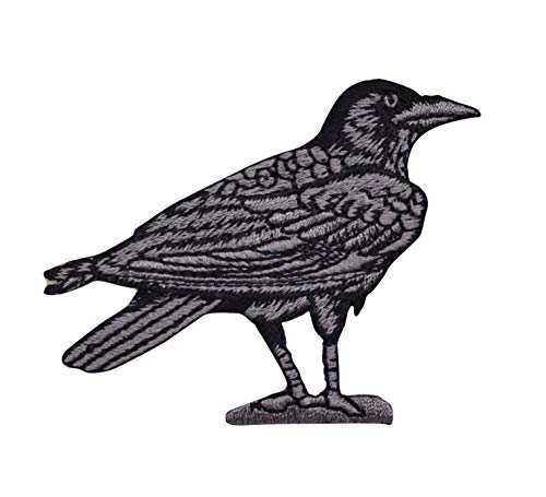 Raven/Crow - Black/Gray - Facing Right - Birds - Iron On Embroidered Applique Patch