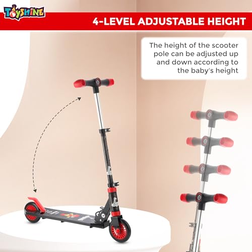 Image of Toyshine Jumbo 2 Wheel Runner Scooter with Anti Slip ABS Base Aluminium Structure Height Adjustable Handlebar Foldable Max Load 50kg for Boys and Girls Ages 4 and Above - Black