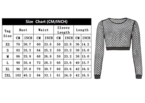Nihsatin Fishnet Tops for Women Long Sleeve Fishnet Crop Top Clubwear See Through Black - Image 4