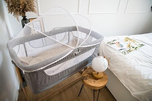 Momi SMART Bed 4-in-1 Kinderbeistellbetten bis 15 kg, Beistellbett für Babys mit Matratze, Höhenverstellbar