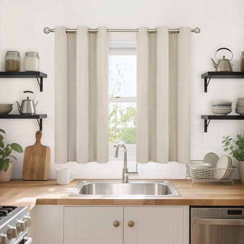 Image of YoungsTex 45 Inch Length Oatmeal Linen Blackout Curtains, Short Thermal Insulated Drapes with Grommet for Room Darkening Privacy Living Room Bedroom Window, 2 Panels, 42 X 45 Inch