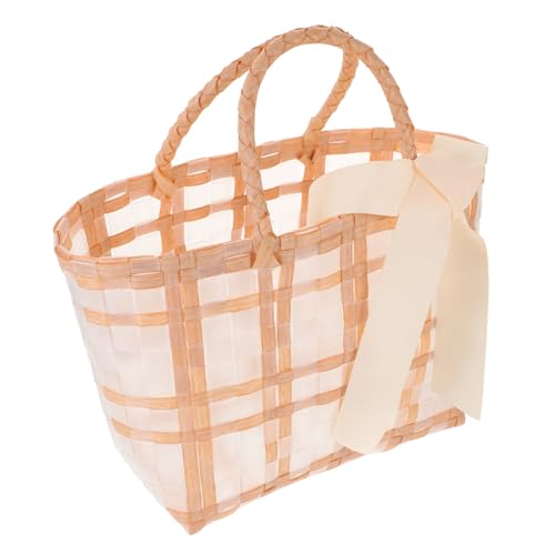 Beaupretty Waterproof Woven Beach Bag for Women Casual Khaki Tote for Summer Travel Portable Storage Random Color