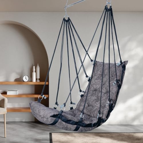 Image of JULJULIA Swing for Balcony Comfortable Cotton Swing Relaxing Jhula for Adults for Home Indoor Outdoor Hanging Seat for Apartment Patio Terrace Garden- 200 kg Weight Capacity - HVY Design Light Coffee