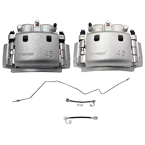 Image of TRQ Rear Brake Caliper Set Brake Hose Compatible with 2003-2008 Dodge Ram 2500 Ram 3500
