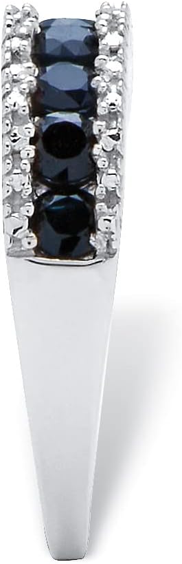 PalmBeach Platinum-plated Sterling Silver Round Genuine Blue Sapphire and Diamond Accent Ring Sizes 6-10