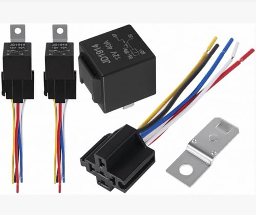 LiuBaiWuQuStars JD1914 12V 40A Automotive Relay Kit, 5-Pin SPDT with Wire Harness, Heavy Duty 12/16 AWG Copper Wires, 5-pin Relay Connector, for Cars and Trucks，Motorcycles, and Ships (2-Pack)