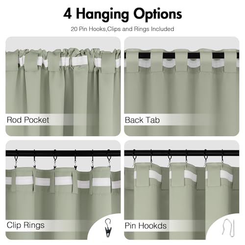 Image of ANRODUO Sage Green Back Tab Blackout Curtains 96 Inch Long 2 Panels | Rod Pocket,Thermal Insulated Room Darkening Light Blocking Curtains for Living Room Bedroom Privacy,W42xL96