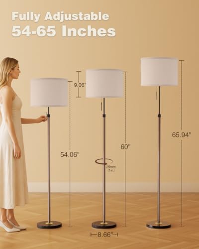 Image of Ambimall Height Adjustable Modern Floor Lamp, Brown & Black