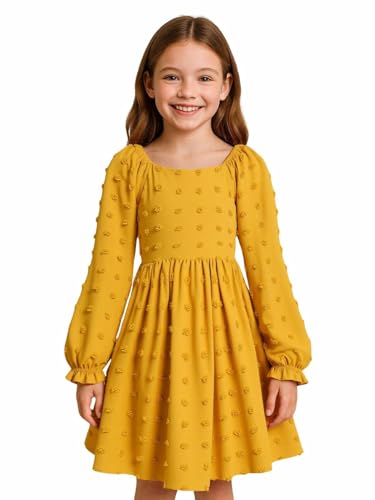 HILEELANG Girls Long Sleeve Princess Party Dress-Bow Tie Tulle Skirt Kids Holiday Birthday Wedding Outfit Ages 6-122