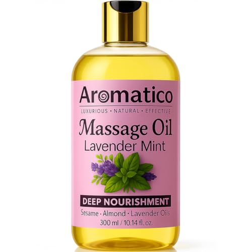 AROMATICO Lavender Mint Massage Oil. Seductive, Sensual Oil for Date Nights -300ml. Intimate, Romantic Massage Oil for Couples. Non-sticky Formula, Natural Ingredients