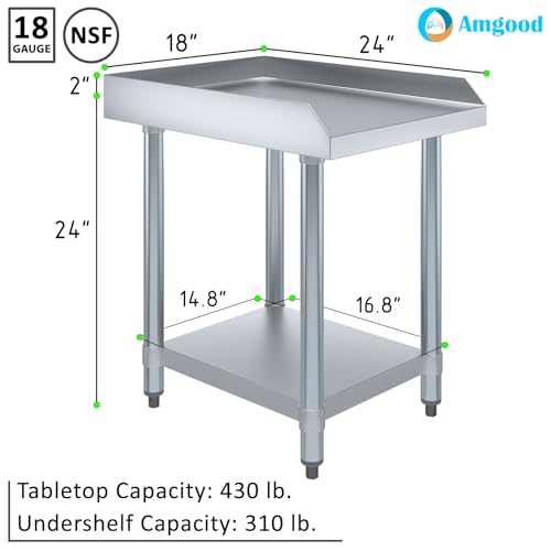 Image of AmGood Stainless Steel Equipment Stand - Heavy Duty, Commercial Grade, with Undershelf, NSF Certified (24 inch Width x 18 inch Length)