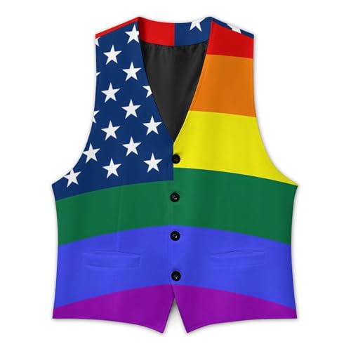 Rainbow LGBTQ Flag Trendy Vest Suit for Men V Neck Formal Dress Waistcoat Vests Business Slim Fit2