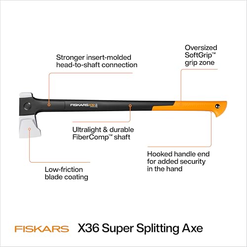 Image of Fiskars X36 Super Splitting Axe 36 inch, Forged Steel Blade for More One-Strike Splits on Large Logs, Shock-Absorbing FiberComp Handle & Low-Friction Coating for Easy Removal & Rust Protection