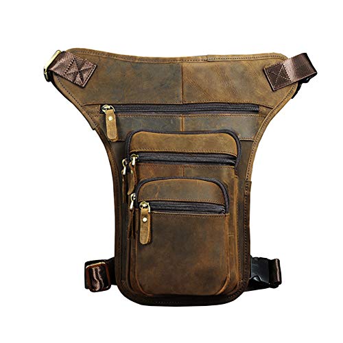 Bolso de Pierna de Cintura Cuero Auténtico para Hombres Riñonera de Piel Vintage Genunino de Motocicleta Marcha Senderismo Ciclismo Viaje Cover