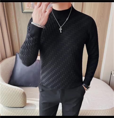 Men Harajuku Sweater Turtleneck Pullovers Plaid Thick Warm Pull Sweaters2