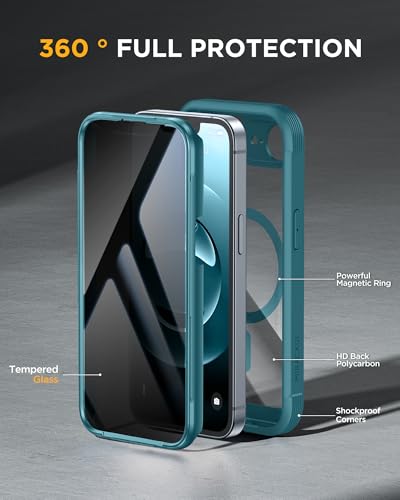 Image of miracase for iPhone 17e & 16e Case with Built-in Private Screen Protector, [Magnetic with MagSafe] Full-Body Phone Cover Military Drop Proof 17 E / 16 E Bumper 6.1 inch, Green