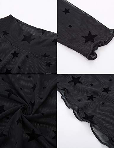 Kate Kasin Women's Mesh Shirt Sheer Blouse High Neck Long Sleeve See Through Tops Tee (Black,M)