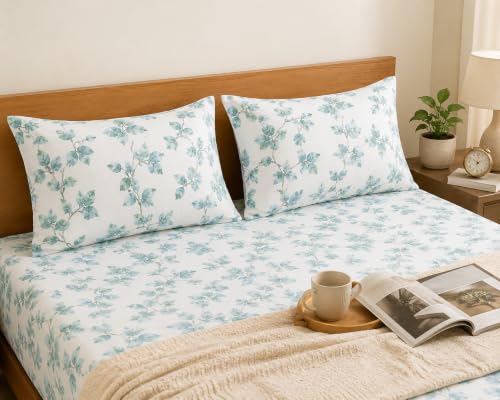 Image of Microfiber Pillow Cover 17x27 Inch (Pack of 2) | Soft & Durable | Ideal for Bed & Sofa Blue Plum Blossom