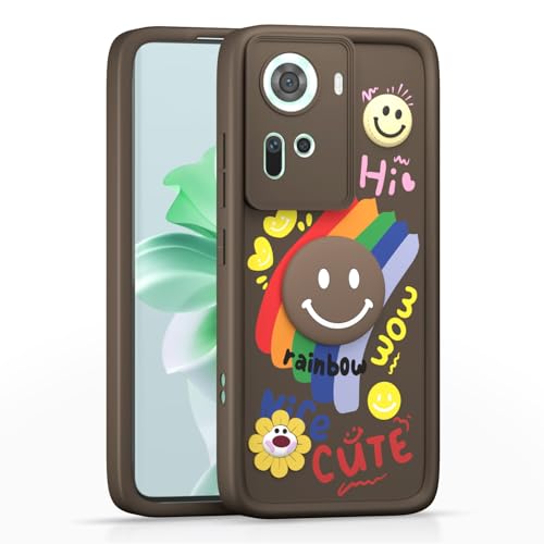 Image of Pikkme Back Cover for Oppo Reno 11 5G | Soft Silicone| Cute Rainbow Smile & 3D Cartoon Flower Design | Shockproof Raised Camera Protection Bumper Case (Brown)
