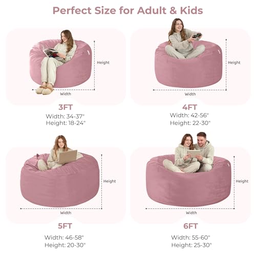 Image of HABUTWAY Bean Bag Chair: Giant 6' Memory Foam Furniture Bean Bag Chair with Microfiber Cover - 6Ft, Soft Pink