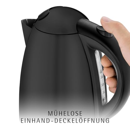 WMF Stelio Wasserkocher Edelstahl 1,7l, elektrischer Wasserkocher mit Kalkfilter, 2400 W, Wasserstandanzeige beleuchtet, edelstahl matt schwarz